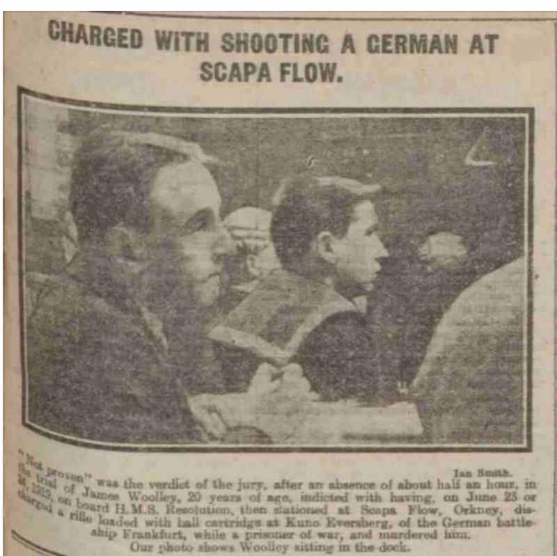 Newspaper cutting showing Wooley in the dock at his trial. Nicholas Jellicoe. 