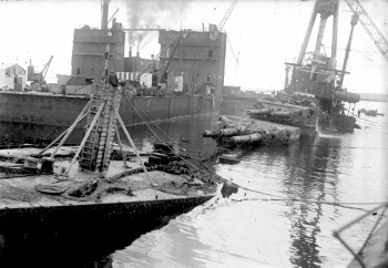 SMS Hindenberg between the floating docks © Orkney Library and Archive